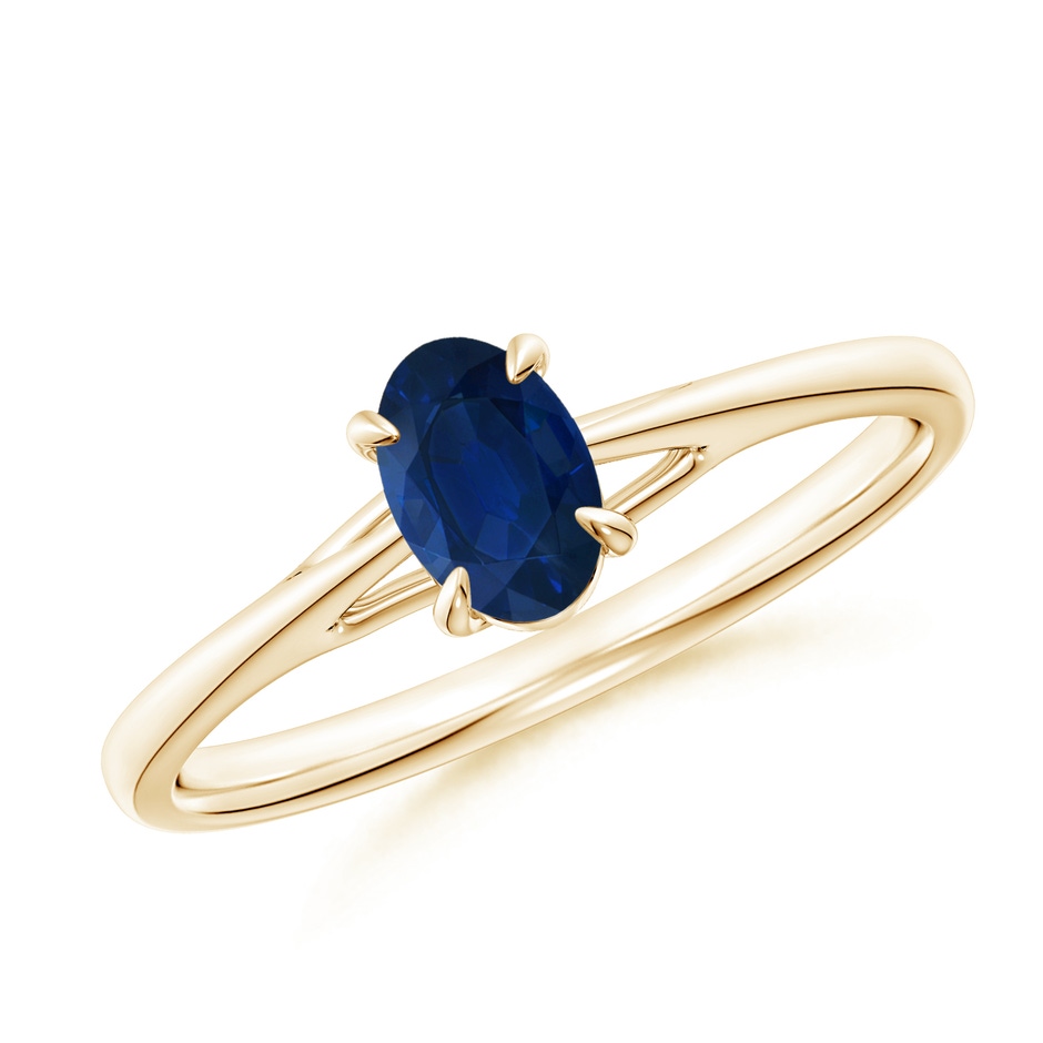 6x4mm AA Prong-Set Oval Sapphire Cathedral Solitaire Ring in Yellow Gold 