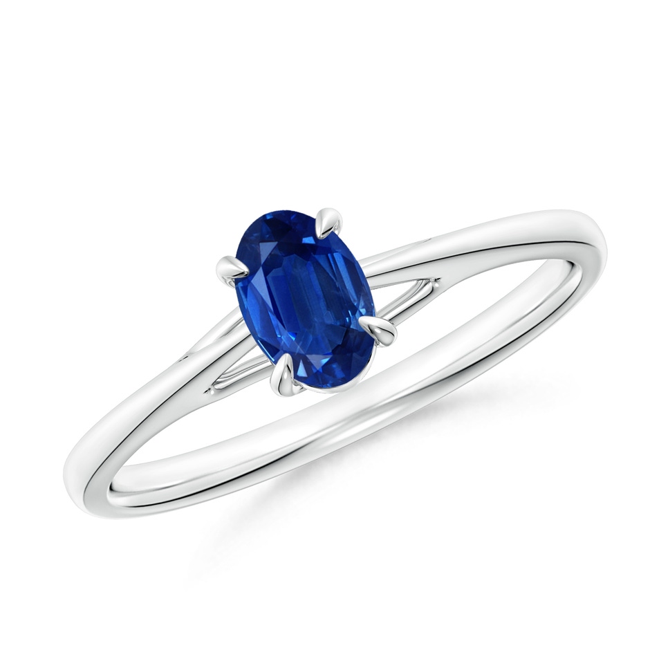 6x4mm AAA Prong-Set Oval Sapphire Cathedral Solitaire Ring in White Gold 