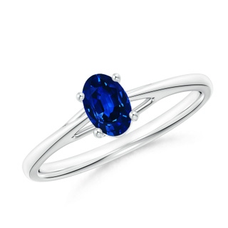 6x4mm AAAA Prong-Set Oval Sapphire Cathedral Solitaire Ring in P950 Platinum