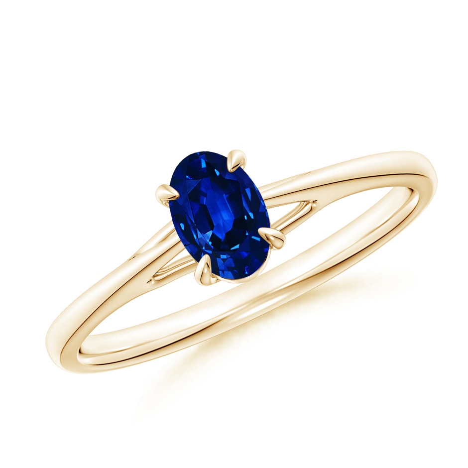 6x4mm AAAA Prong-Set Oval Sapphire Cathedral Solitaire Ring in Yellow Gold 