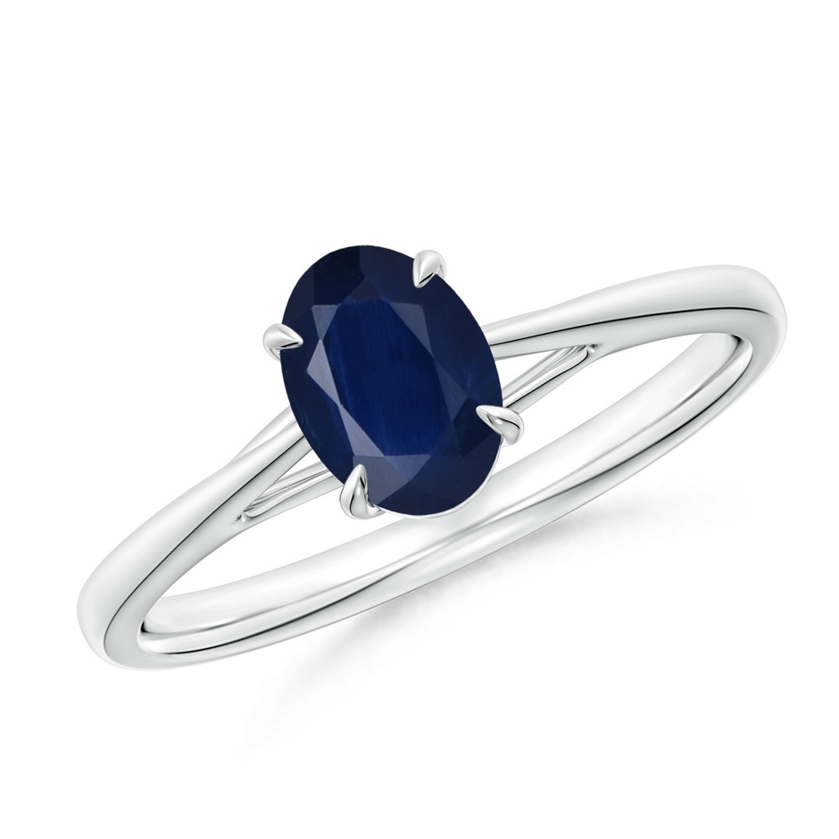 7x5mm A Prong-Set Oval Sapphire Cathedral Solitaire Ring in White Gold 