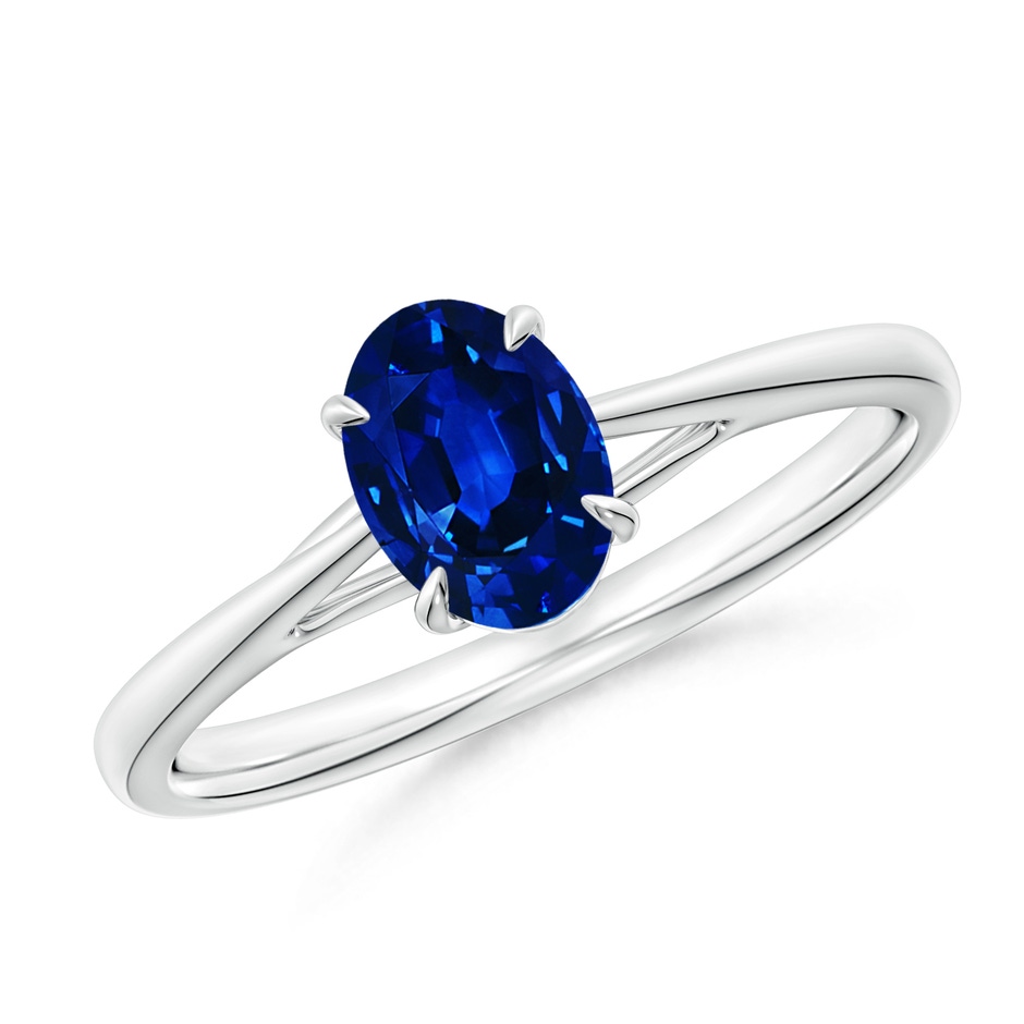 7x5mm AAAA Prong-Set Oval Sapphire Cathedral Solitaire Ring in P950 Platinum 