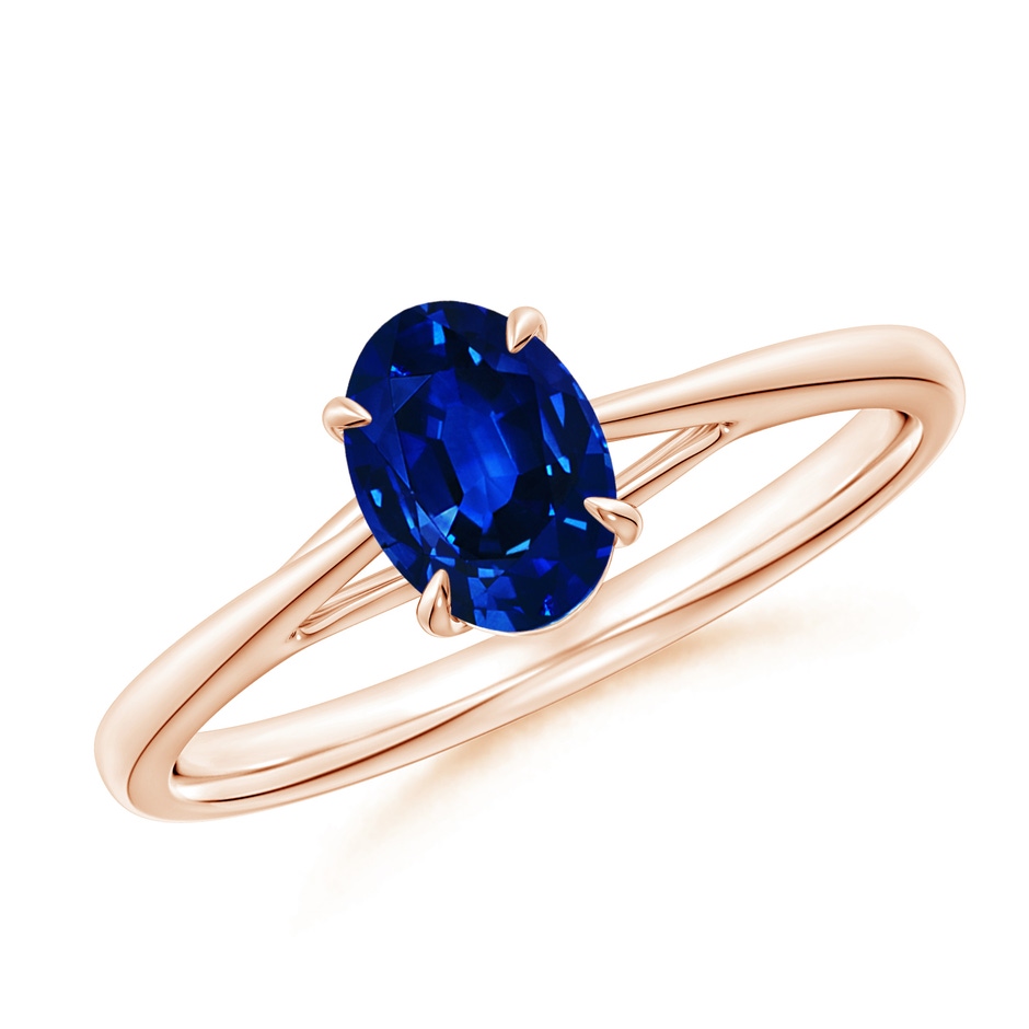 7x5mm AAAA Prong-Set Oval Sapphire Cathedral Solitaire Ring in Rose Gold 