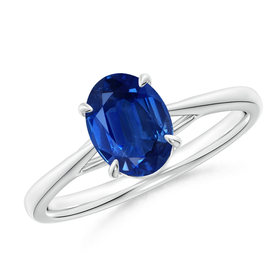 8x6mm AAA Prong-Set Oval Sapphire Cathedral Solitaire Ring in P950 Platinum 