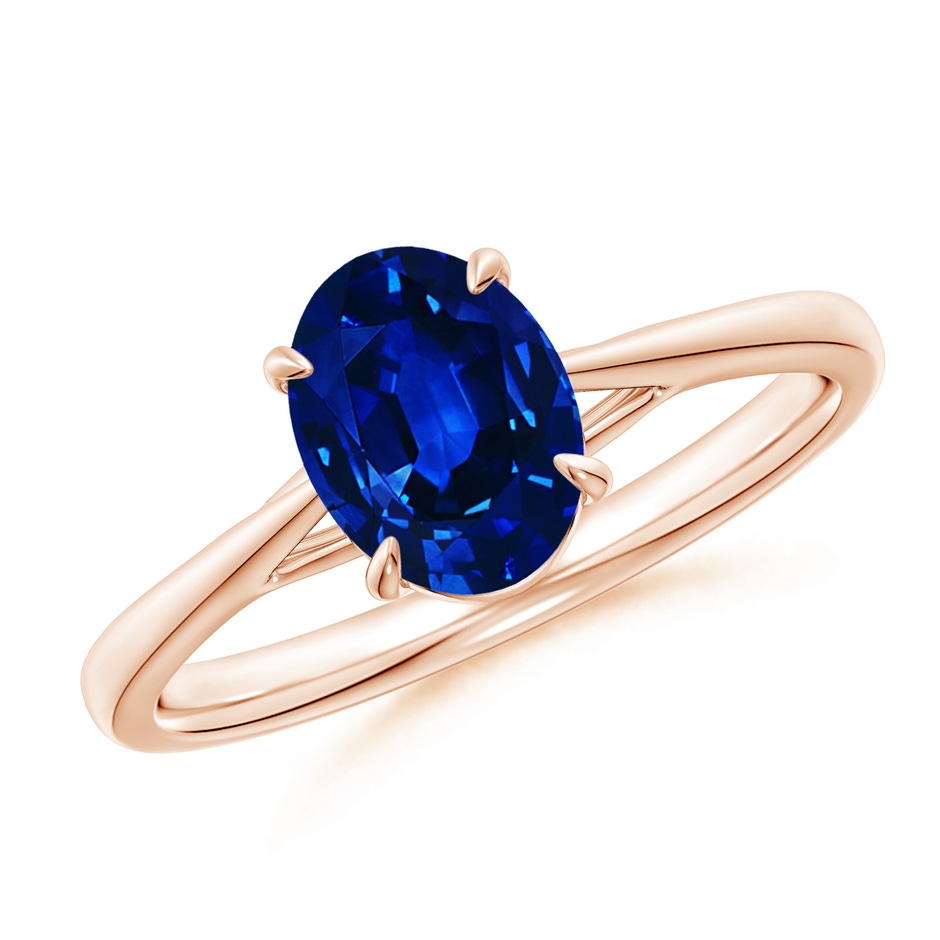 8x6mm AAAA Prong-Set Oval Sapphire Cathedral Solitaire Ring in Rose Gold 
