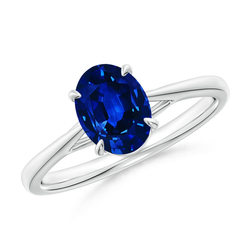 8x6mm AAAA Prong-Set Oval Sapphire Cathedral Solitaire Ring in White Gold 