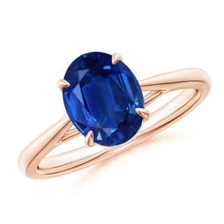 9x7mm AAA Prong-Set Oval Sapphire Cathedral Solitaire Ring in Rose Gold