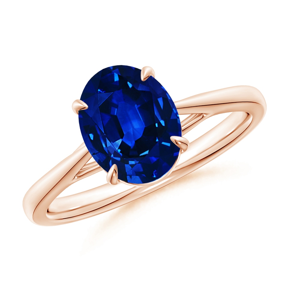 9x7mm AAAA Prong-Set Oval Sapphire Cathedral Solitaire Ring in Rose Gold 