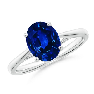 9x7mm AAAA Prong-Set Oval Sapphire Cathedral Solitaire Ring in White Gold