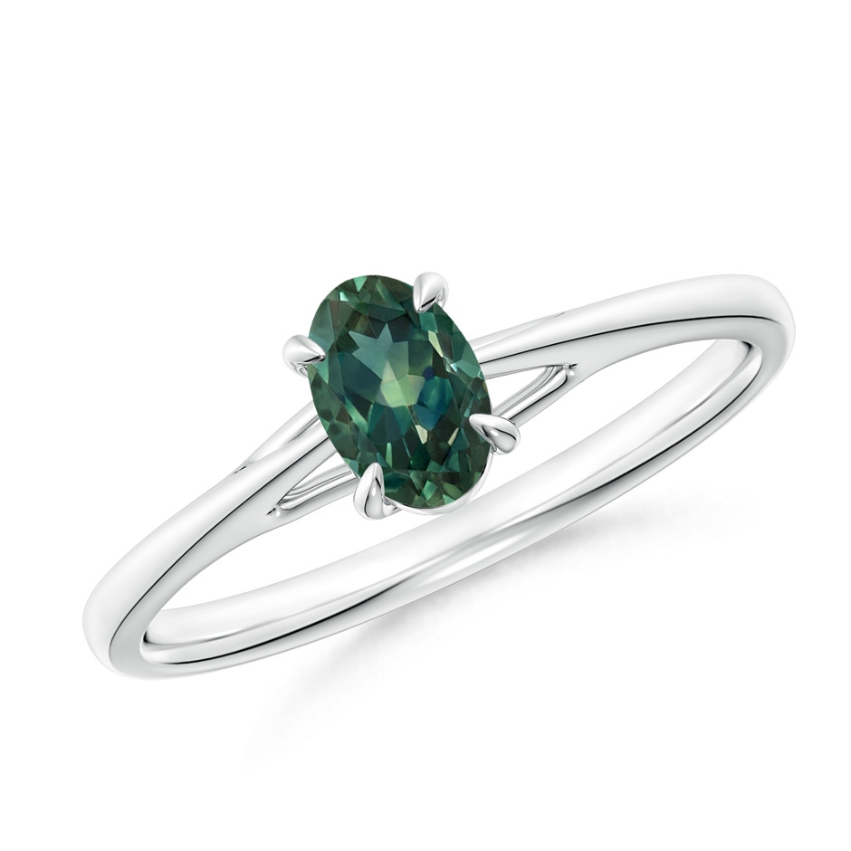 6x4mm AA Prong-Set Oval Teal Montana Sapphire Cathedral Solitaire Ring in 9K White Gold 