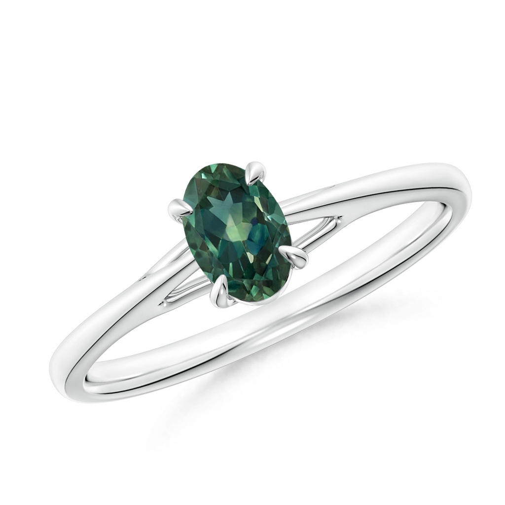 6x4mm AA Prong-Set Oval Teal Montana Sapphire Cathedral Solitaire Ring in S999 Silver