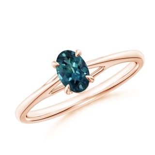 6x4mm AAA Prong-Set Oval Teal Montana Sapphire Cathedral Solitaire Ring in 9K Rose Gold