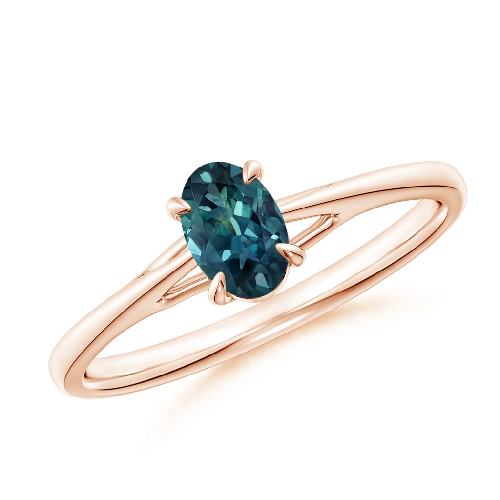 6x4mm AAA Prong-Set Oval Teal Montana Sapphire Cathedral Solitaire Ring in Rose Gold 