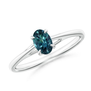 6x4mm AAA Prong-Set Oval Teal Montana Sapphire Cathedral Solitaire Ring in S999 Silver