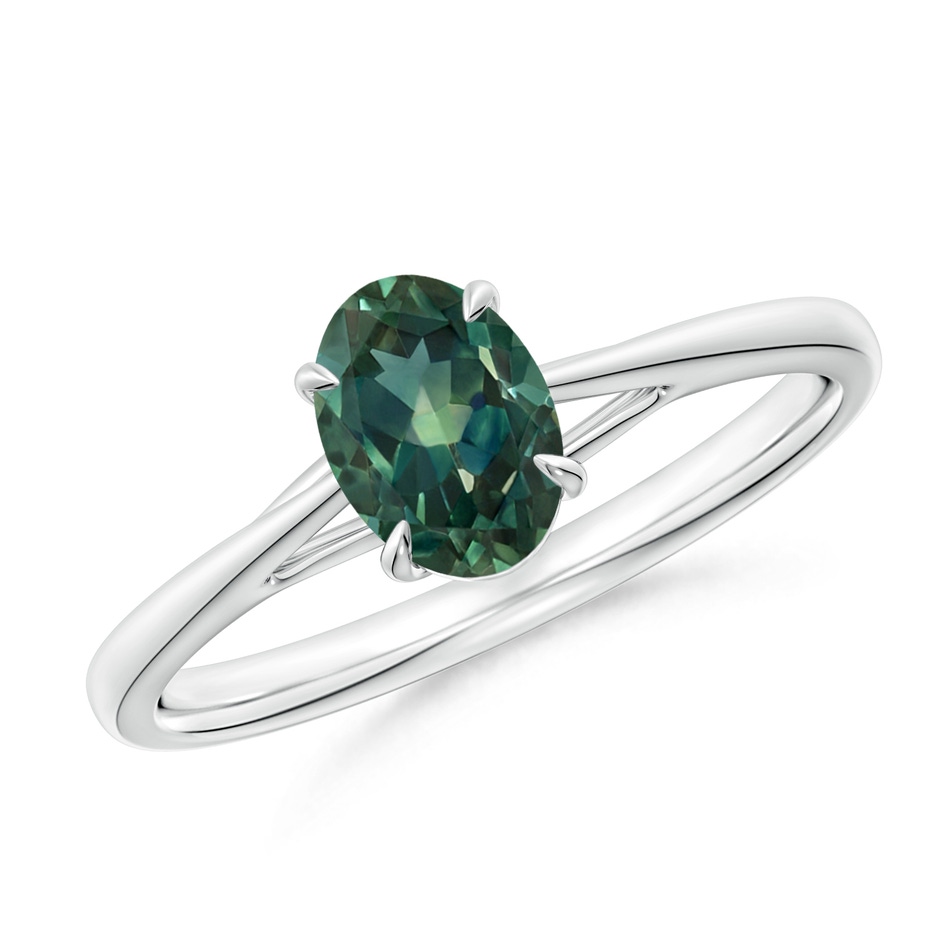 7x5mm AA Prong-Set Oval Teal Montana Sapphire Cathedral Solitaire Ring in P950 Platinum 