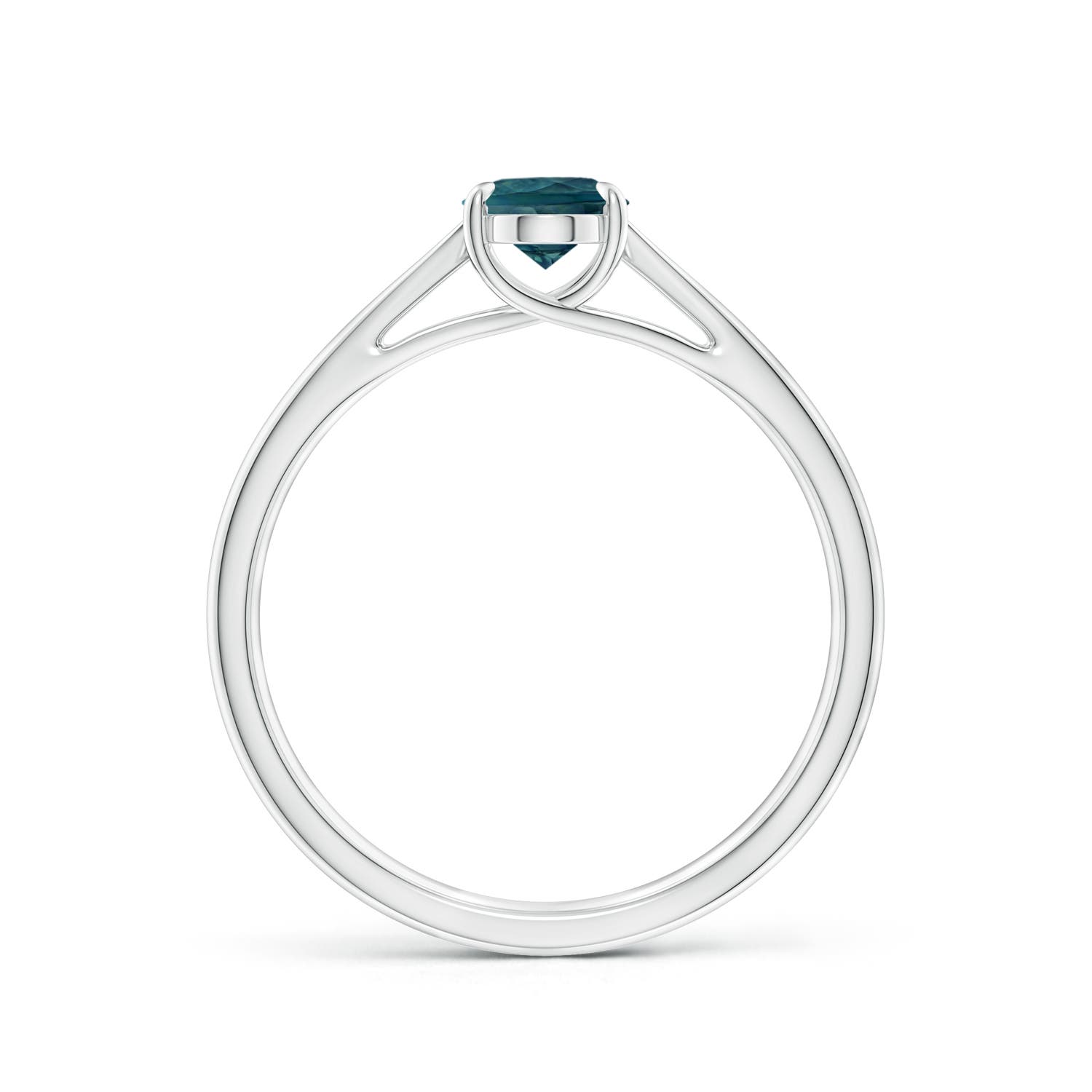 7x5mm AAA Prong-Set Oval Teal Montana Sapphire Cathedral Solitaire Ring in White Gold