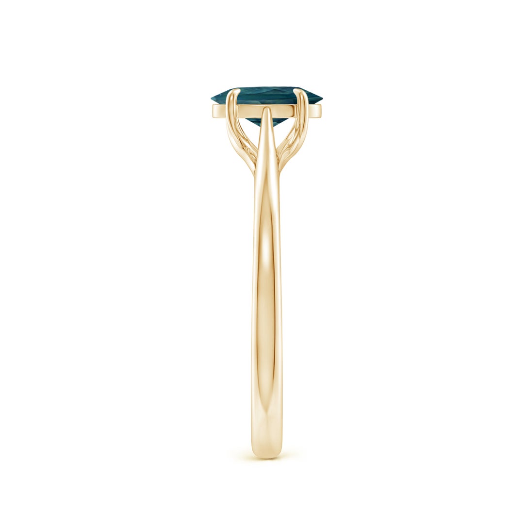 7x5mm AAA Prong-Set Oval Teal Montana Sapphire Cathedral Solitaire Ring in Yellow Gold - side 3