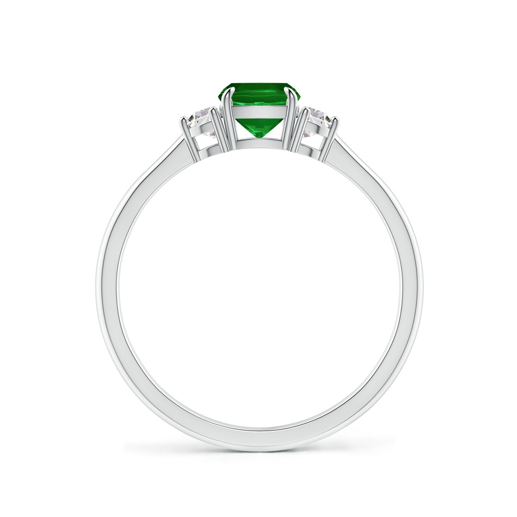 5mm AAAA Cushion Emerald and Diamond Three Stone Ring in P950 Platinum Side-1