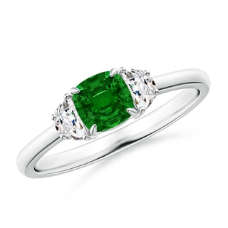 5mm AAAA Cushion Emerald and Diamond Three Stone Ring in White Gold