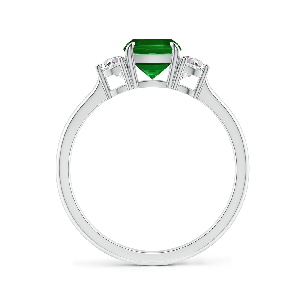 6mm AAAA Cushion Emerald and Diamond Three Stone Ring in White Gold Side-1