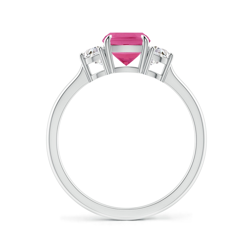 6mm AAA Cushion Pink Sapphire and Diamond Three Stone Ring in White Gold Side-1