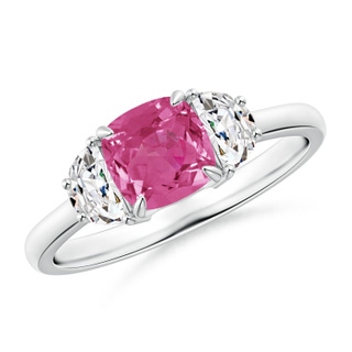 6mm AAAA Cushion Pink Sapphire and Diamond Three Stone Ring in P950 Platinum