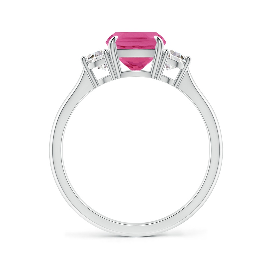 7mm AAA Cushion Pink Sapphire and Diamond Three Stone Ring in White Gold side-1