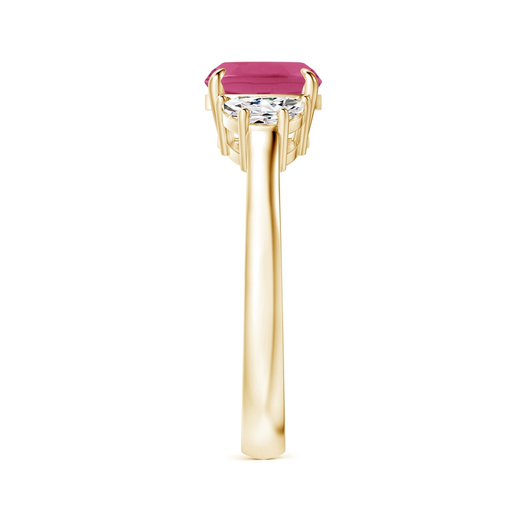 7mm AAAA Cushion Pink Sapphire and Diamond Three Stone Ring in Yellow Gold Side-2