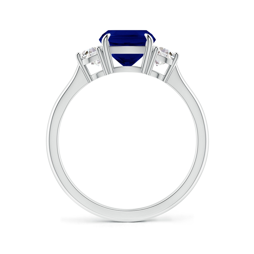 7mm AAA Cushion Blue Sapphire and Diamond Three Stone Ring in P950 Platinum Side-1