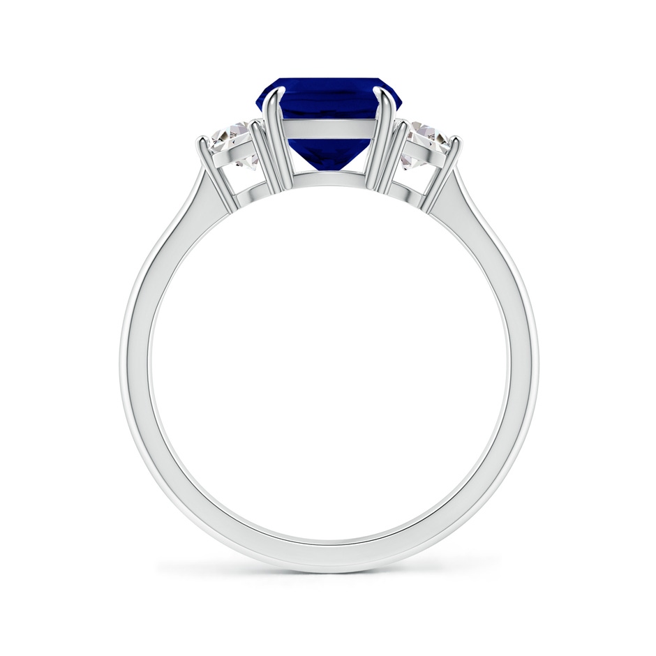 7mm AAA Cushion Blue Sapphire and Diamond Three Stone Ring in P950 Platinum side-1