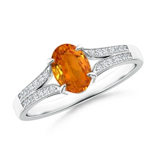 7x5mm AAA Vintage Style Solitaire Oval Orange Sapphire Split Shank Ring in White Gold