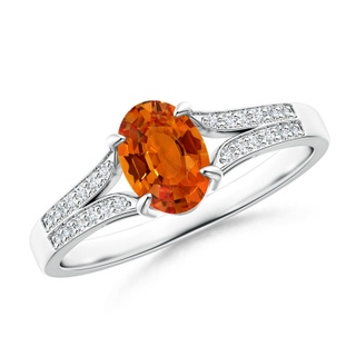 7x5mm AAAA Vintage Style Solitaire Oval Orange Sapphire Split Shank Ring in P950 Platinum
