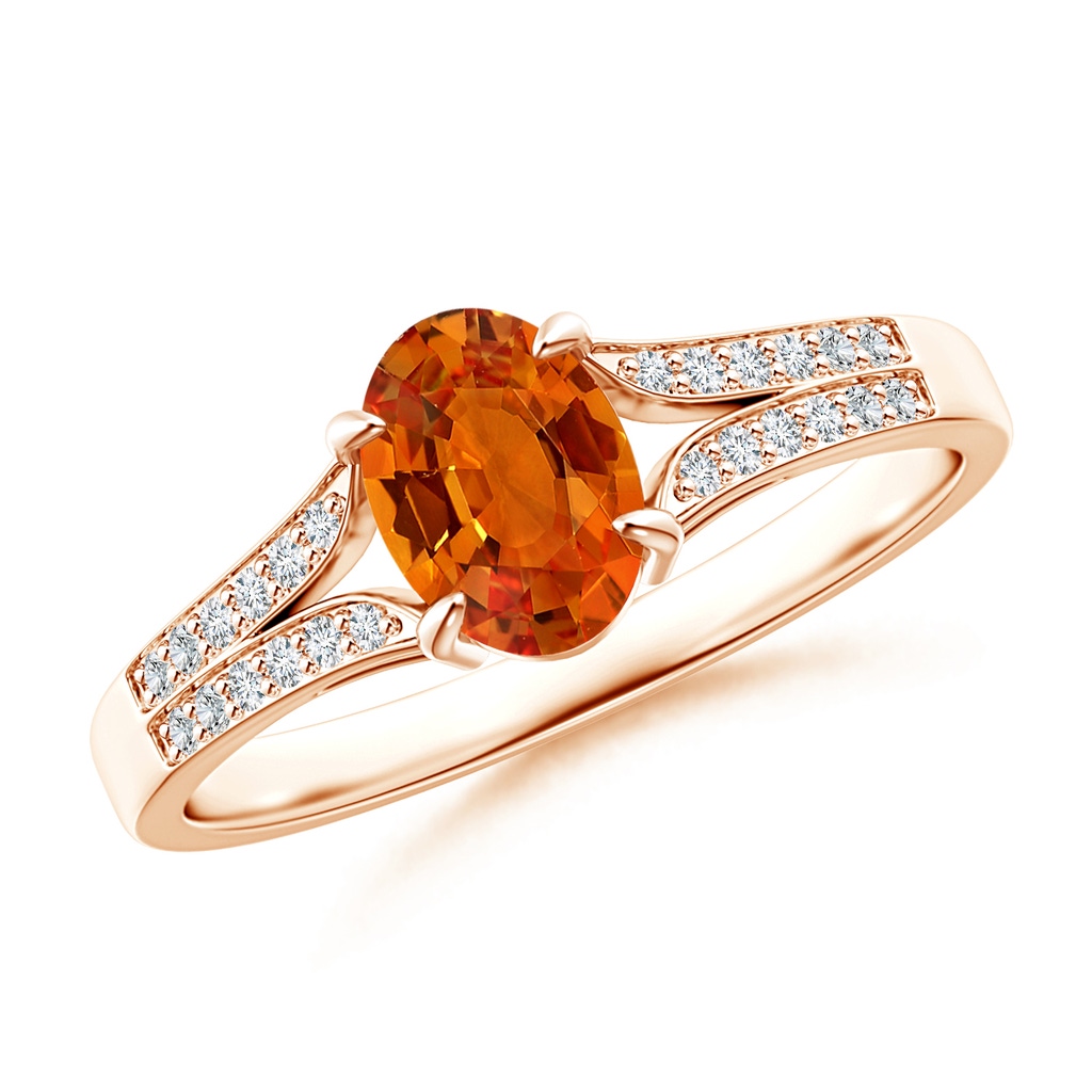 7x5mm AAAA Vintage Style Solitaire Oval Orange Sapphire Split Shank Ring in Rose Gold