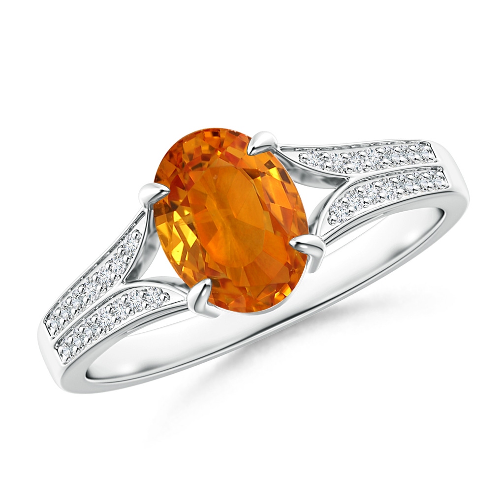 8x6mm AAA Vintage Style Solitaire Oval Orange Sapphire Split Shank Ring in White Gold