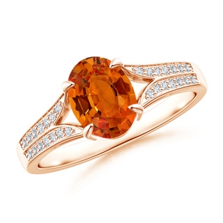 8x6mm AAAA Vintage Style Solitaire Oval Orange Sapphire Split Shank Ring in Rose Gold