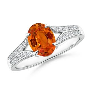 8x6mm AAAA Vintage Style Solitaire Oval Orange Sapphire Split Shank Ring in White Gold