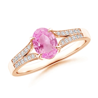 7x5mm A Vintage Style Solitaire Oval Pink Sapphire Split Shank Ring in 9K Rose Gold