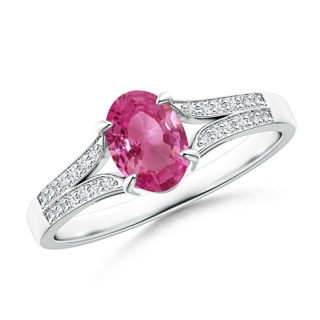 7x5mm AAAA Vintage Style Solitaire Oval Pink Sapphire Split Shank Ring in P950 Platinum