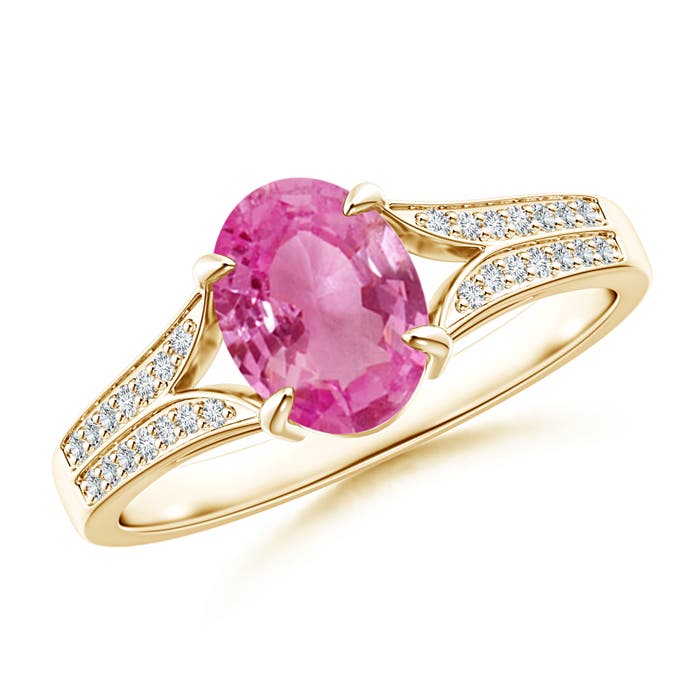 Vintage Style Solitaire Oval Pink Sapphire Split Shank Ring | Angara