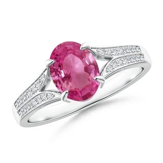 8x6mm AAAA Vintage Style Solitaire Oval Pink Sapphire Split Shank Ring in P950 Platinum