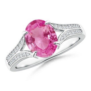 9x7mm AAA Vintage Style Solitaire Oval Pink Sapphire Split Shank Ring in P950 Platinum