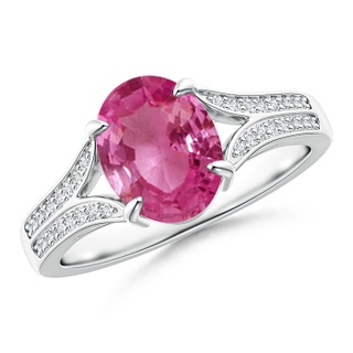 9x7mm AAAA Vintage Style Solitaire Oval Pink Sapphire Split Shank Ring in P950 Platinum