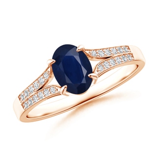 7x5mm A Vintage Style Solitaire Oval Blue Sapphire Split Shank Ring in 10K Rose Gold