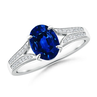8x6mm AAAA Vintage Style Solitaire Oval Blue Sapphire Split Shank Ring in P950 Platinum