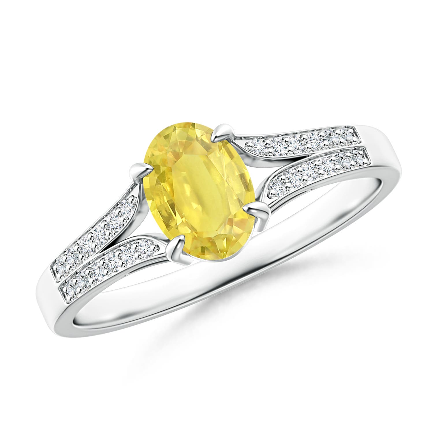 7x5mm A Vintage Style Solitaire Oval Yellow Sapphire Split Shank Ring in P950 Platinum