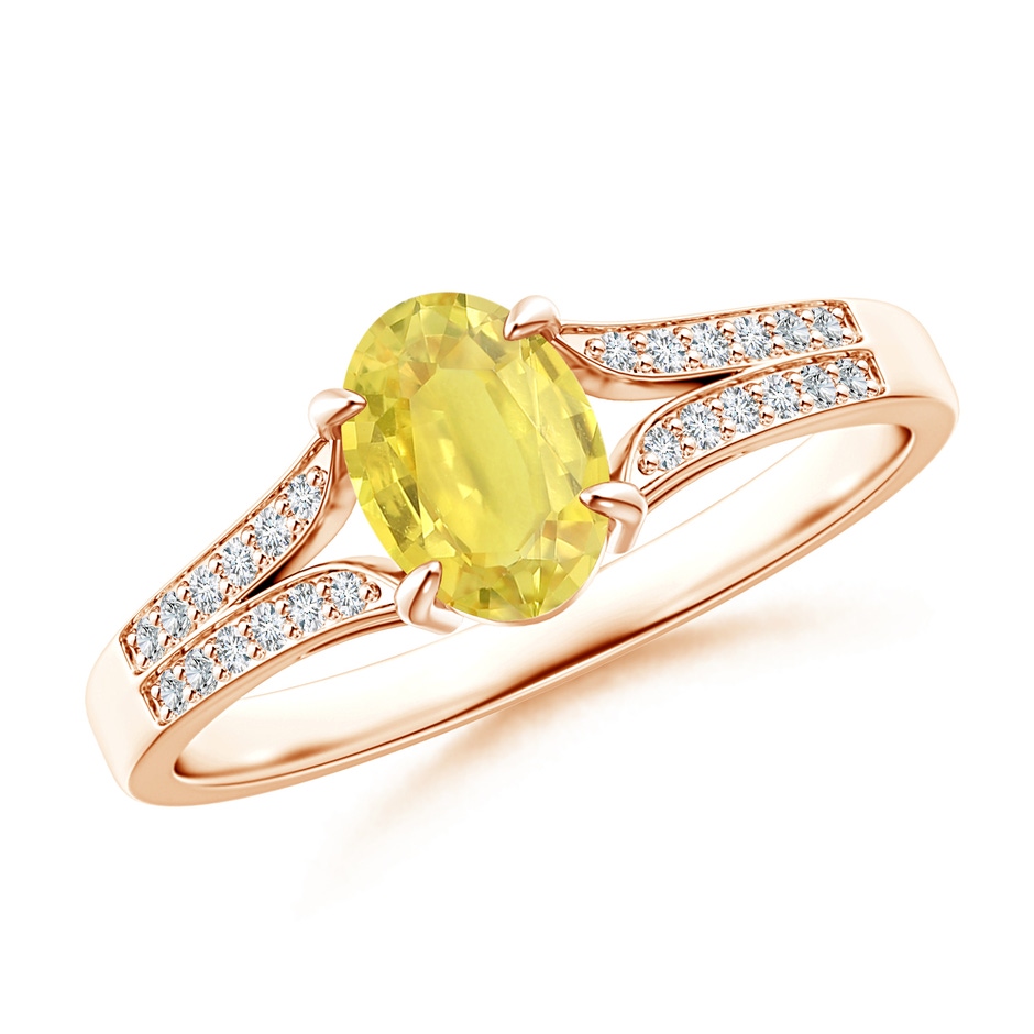 7x5mm A Vintage Style Solitaire Oval Yellow Sapphire Split Shank Ring in Rose Gold 