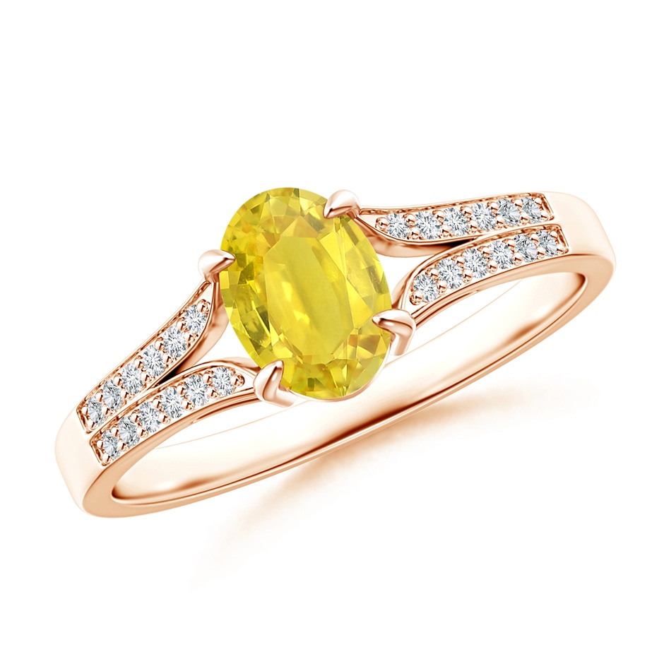7x5mm AA Vintage Style Solitaire Oval Yellow Sapphire Split Shank Ring in Rose Gold 