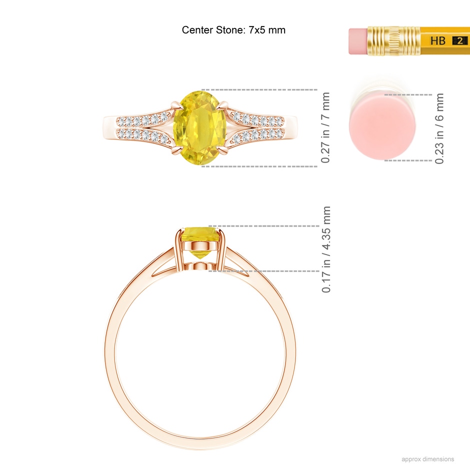 7x5mm AA Vintage Style Solitaire Oval Yellow Sapphire Split Shank Ring in Rose Gold ruler