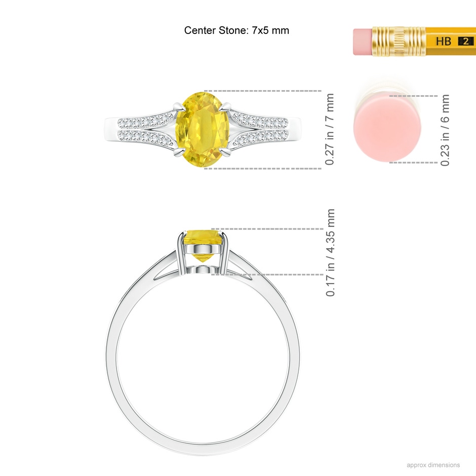 7x5mm AA Vintage Style Solitaire Oval Yellow Sapphire Split Shank Ring in White Gold ruler