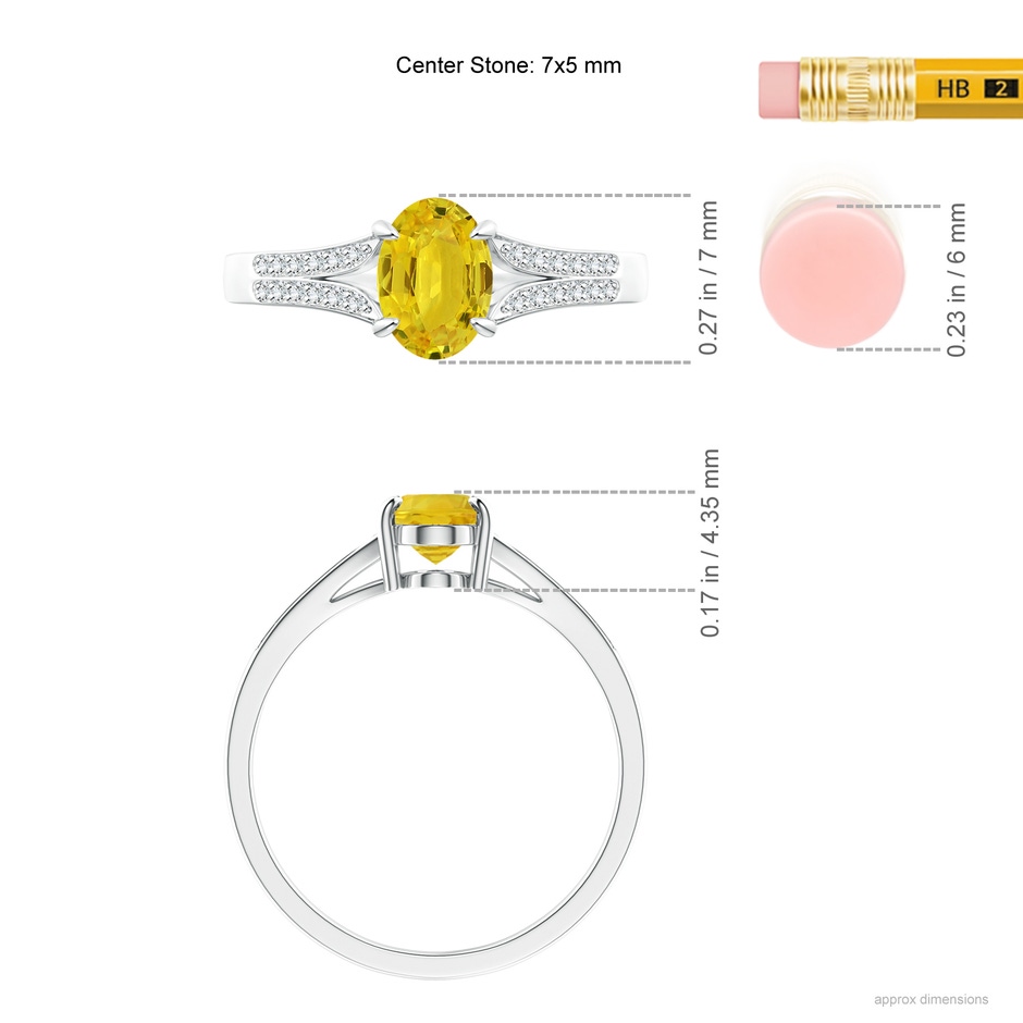 7x5mm AAA Vintage Style Solitaire Oval Yellow Sapphire Split Shank Ring in P950 Platinum ruler